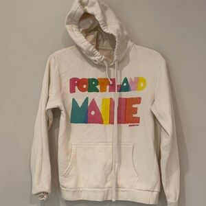 Kids Cream Hoodie with Multicolor 'Portland Maine' Graphic